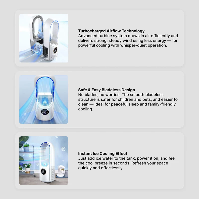 Blattlose tragbare Klimaanlage | Ultraschall, ergonomisches Design & ideal für Zuhause & Büro | Skanto