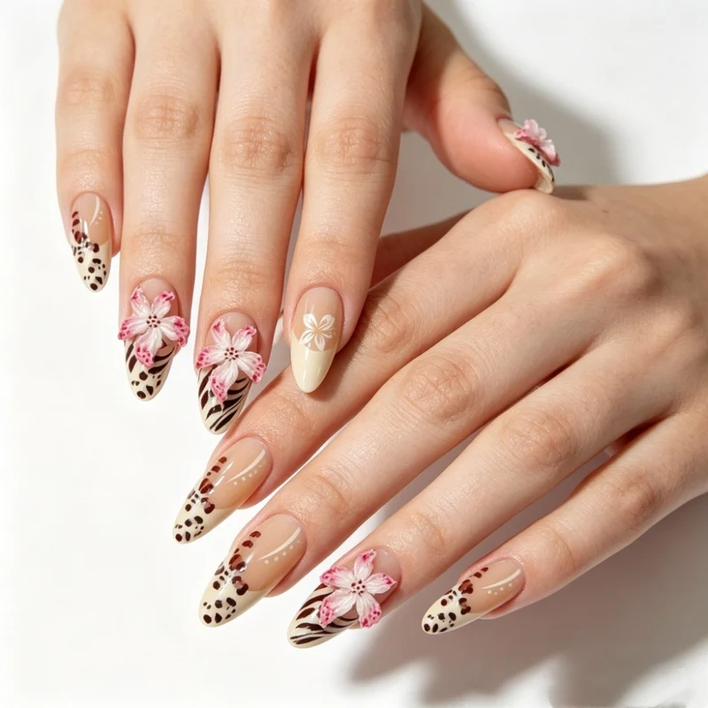 Florale Künstlerische Stiletto Nagelvergrößerungen