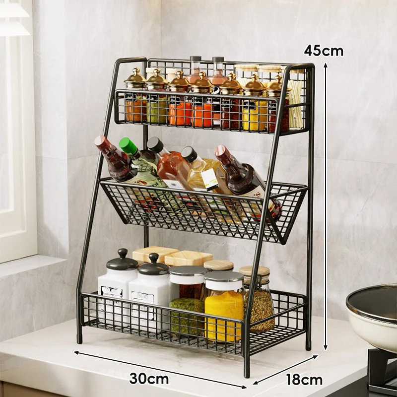 Drei-Tier-Mesh-Arbeitsplatten-Küchenorganisator-Regal für Flaschen und Gewürze
