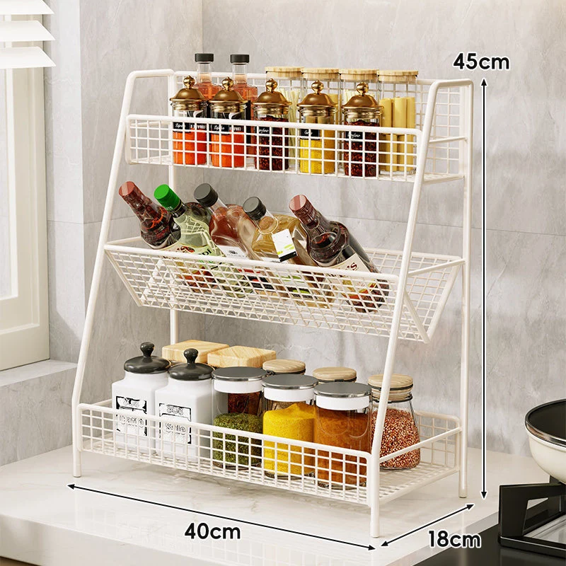 Drei-Tier-Mesh-Arbeitsplatten-Küchenorganisator-Regal für Flaschen und Gewürze