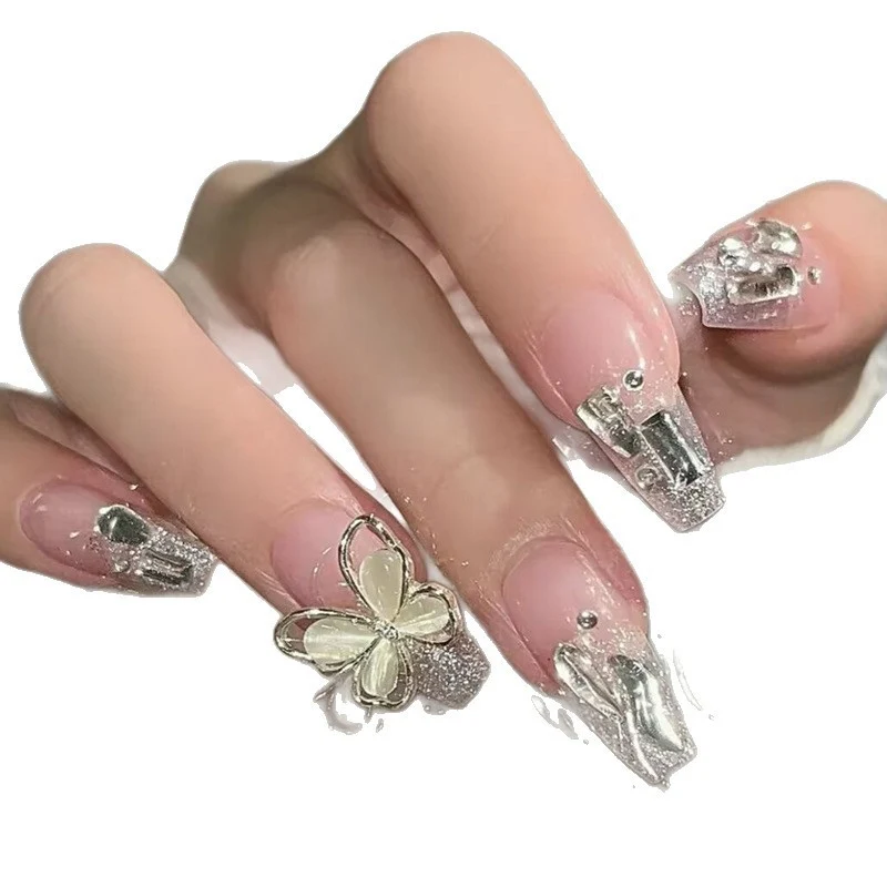 Schmetterling-inspirierte Stiletto Press-On Nägel