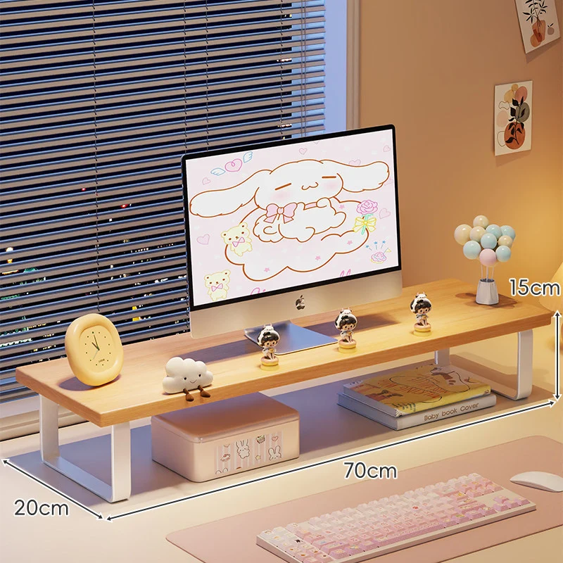 Erhöhter Monitorständer mit Holz-Optik-Oberfläche, Metallrahmen und Unterregal-Stauraum