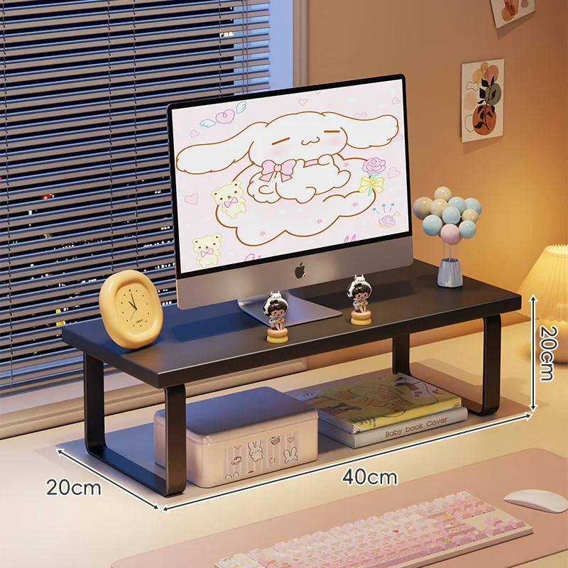 Erhöhter Monitorständer mit Holz-Optik-Oberfläche, Metallrahmen und Unterregal-Stauraum