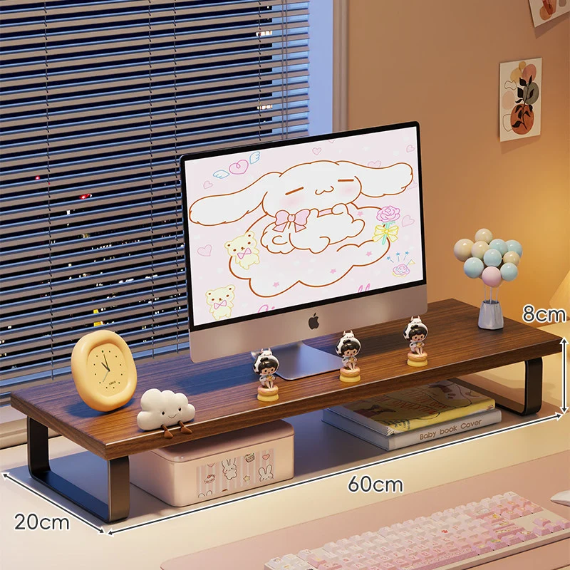 Erhöhter Monitorständer mit Holz-Optik-Oberfläche, Metallrahmen und Unterregal-Stauraum