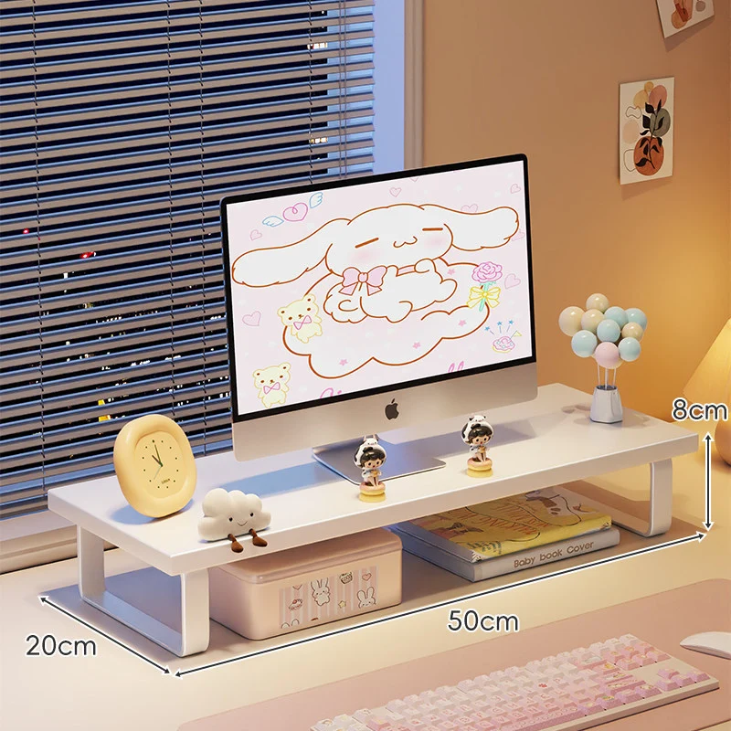 Erhöhter Monitorständer mit Holz-Optik-Oberfläche, Metallrahmen und Unterregal-Stauraum