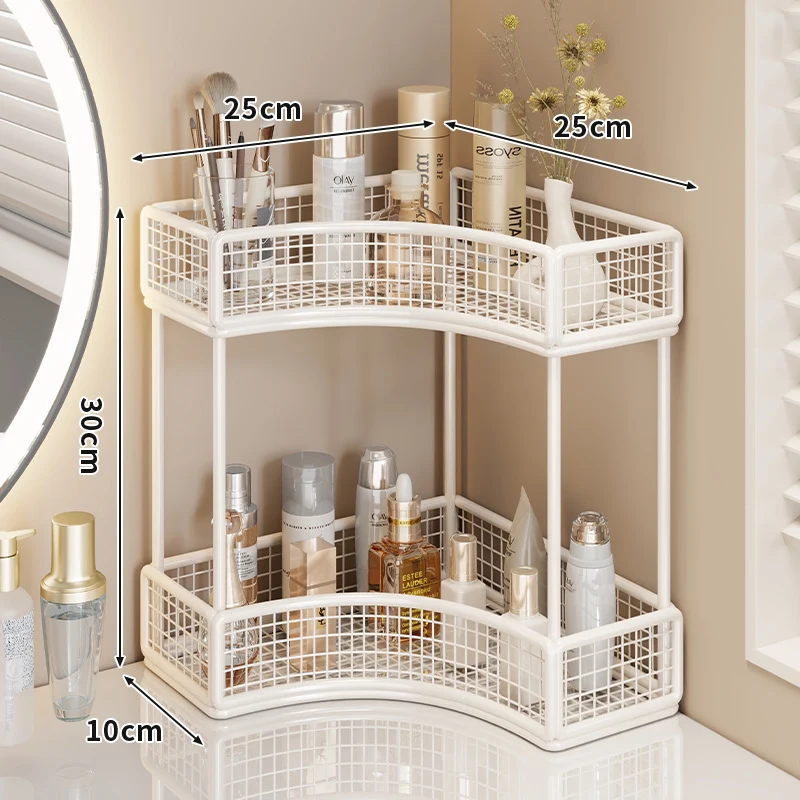 Gekrümmte Ecke Dreitier Metall Mesh Schminktisch und countertop Organizer