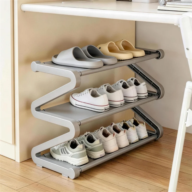 Kompakter Z-förmiger Multi-Tier platzsparender Schuhregalorganisator