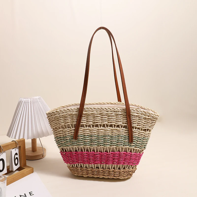 Stilvolle Korbtasche mit starken Ledergriffen Skanto