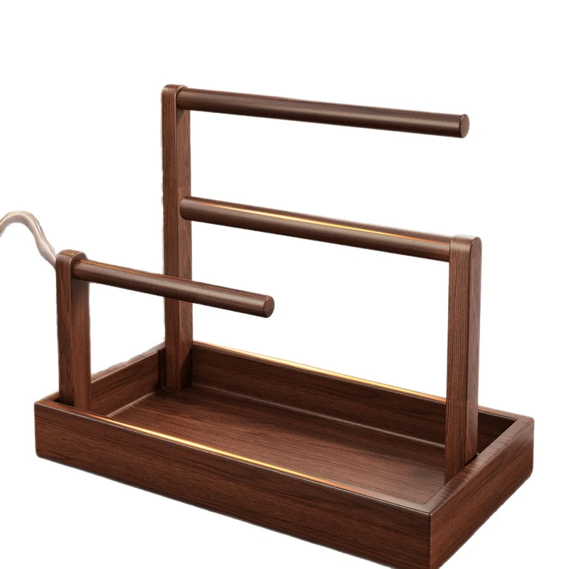 Holz Stufen Schmuck Display Ständer mit drei Stangen und Ablagewanne