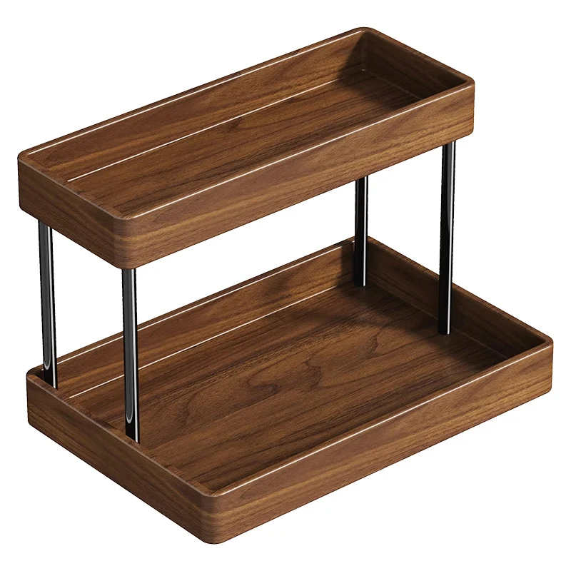 Zwei-Ebenen Holzkosmetikschreibtisch Organizer mit Metallpfeilern