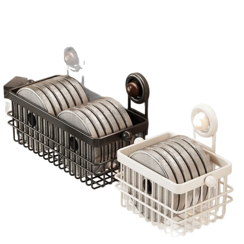 Saugnapf-montierte rechteckige Badezimmer-Waschtisch-Organizer-Basket mit Ablassgitter und abnehmbarem Becher