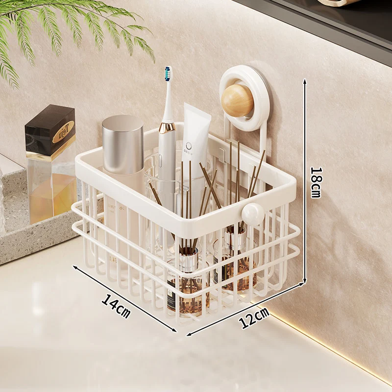 Saugnapf-montierte rechteckige Badezimmer-Waschtisch-Organizer-Basket mit Ablassgitter und abnehmbarem Becher
