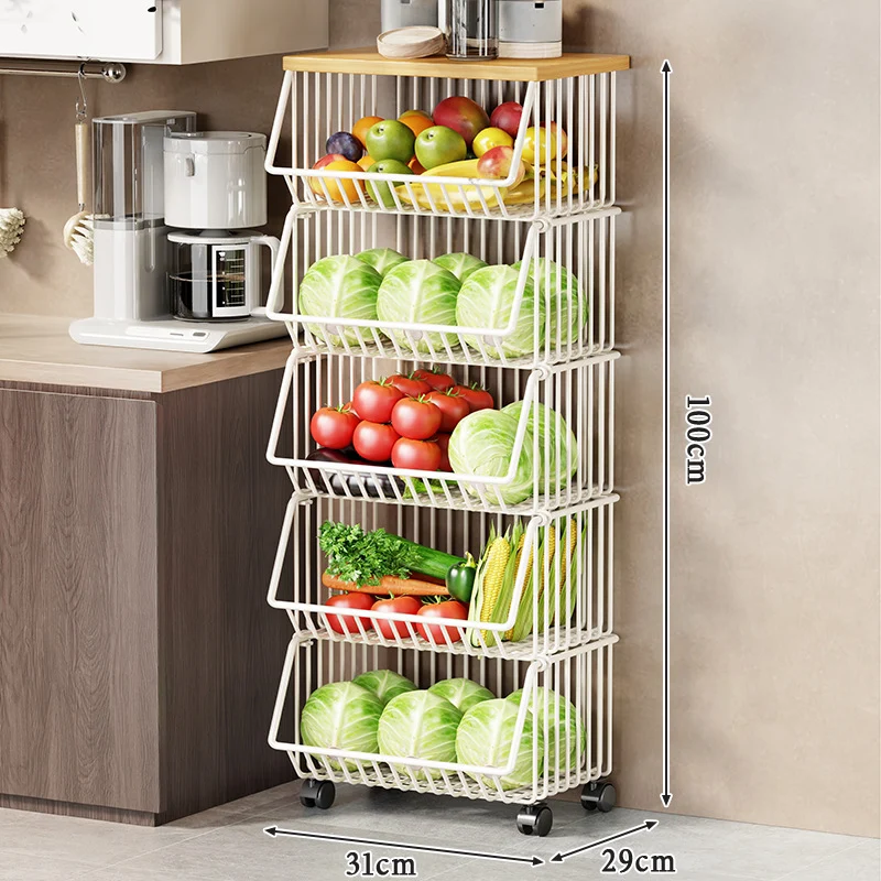 Slim Vertikale Rollende Draht Obst- und Vorratsorganisierer Wagen mit Holzplatte