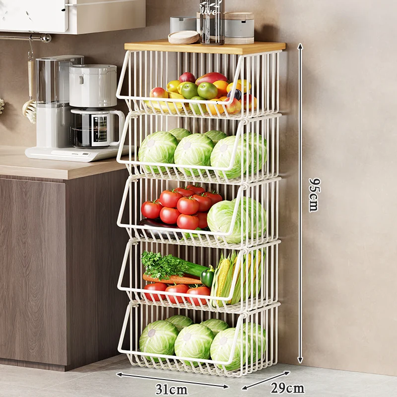 Slim Vertikale Rollende Draht Obst- und Vorratsorganisierer Wagen mit Holzplatte