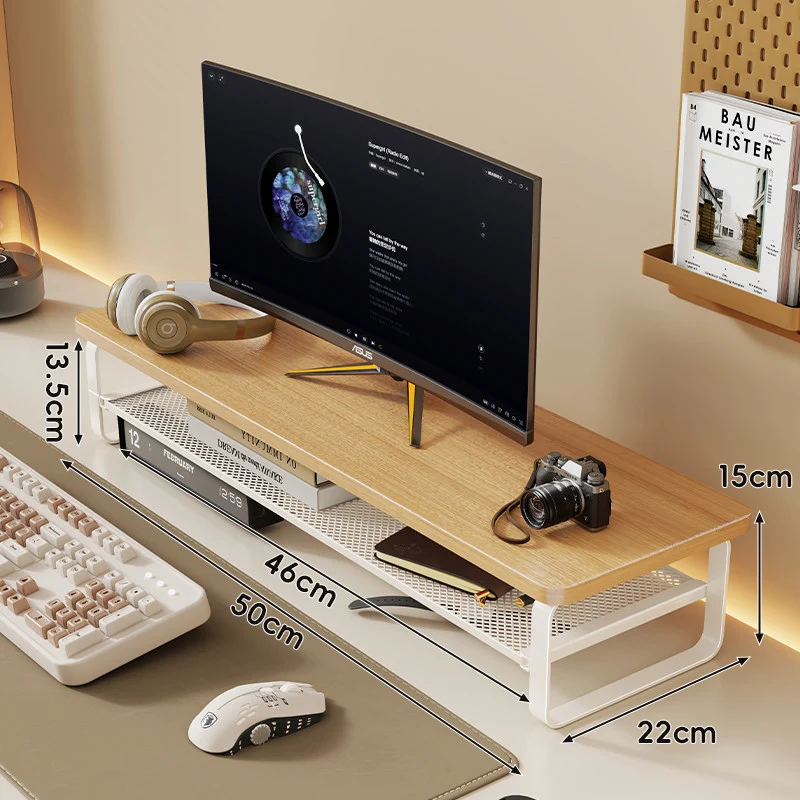 Slim Floating Desktop Monitor Riser mit belüftetem Unterregal und rundem Metallrahmen