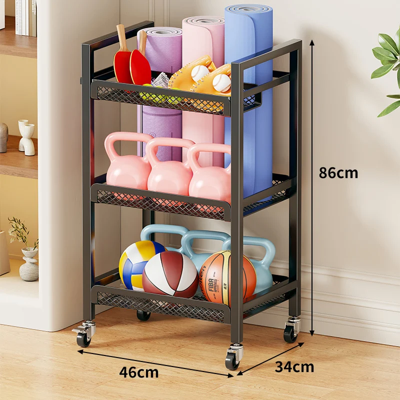 Rolling Drei-Ebenen Metallnetz Fitness Zubehör Organizer Wagen mit verriegelbaren Drehrollen