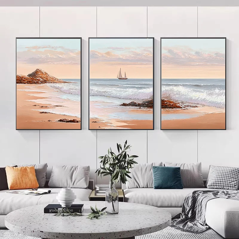 Küsten-Seestück Kunst Triptychon