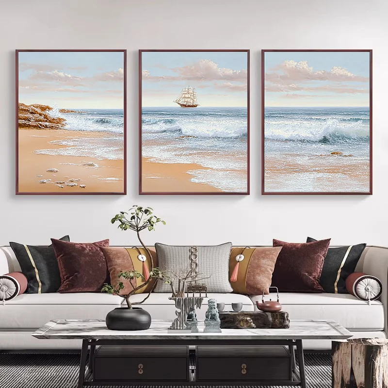 Küsten-Seestück Kunst Triptychon