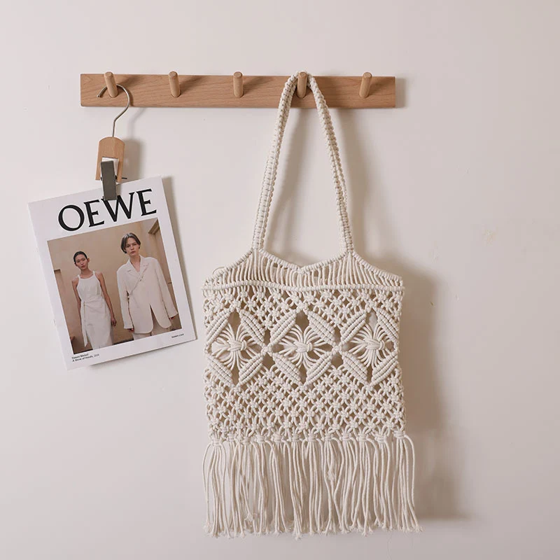 Handgeknüpfte Makramee-Tasche mit Fransen Skanto