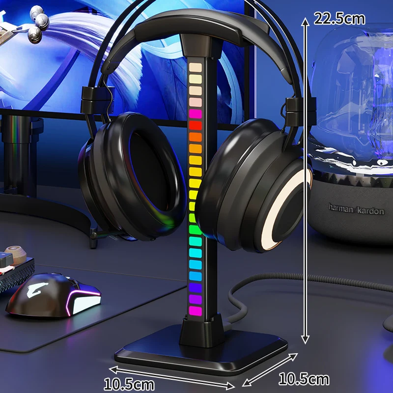 RGB LED Desktop Kopfhörerständer mit vertikaler Farbwechselbeleuchtung und gepolstertem Kopfteil