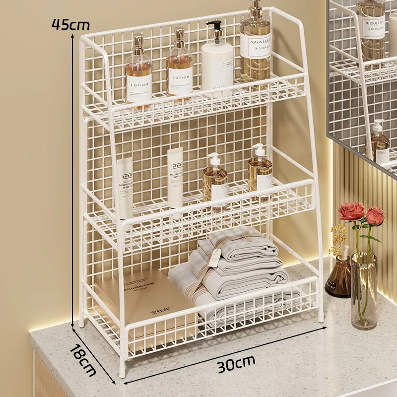 Multi-Ebenen Drahtgitter Arbeitsplattenorganizer mit schrägem Rahmen und belüfteten Mesh-Regalen