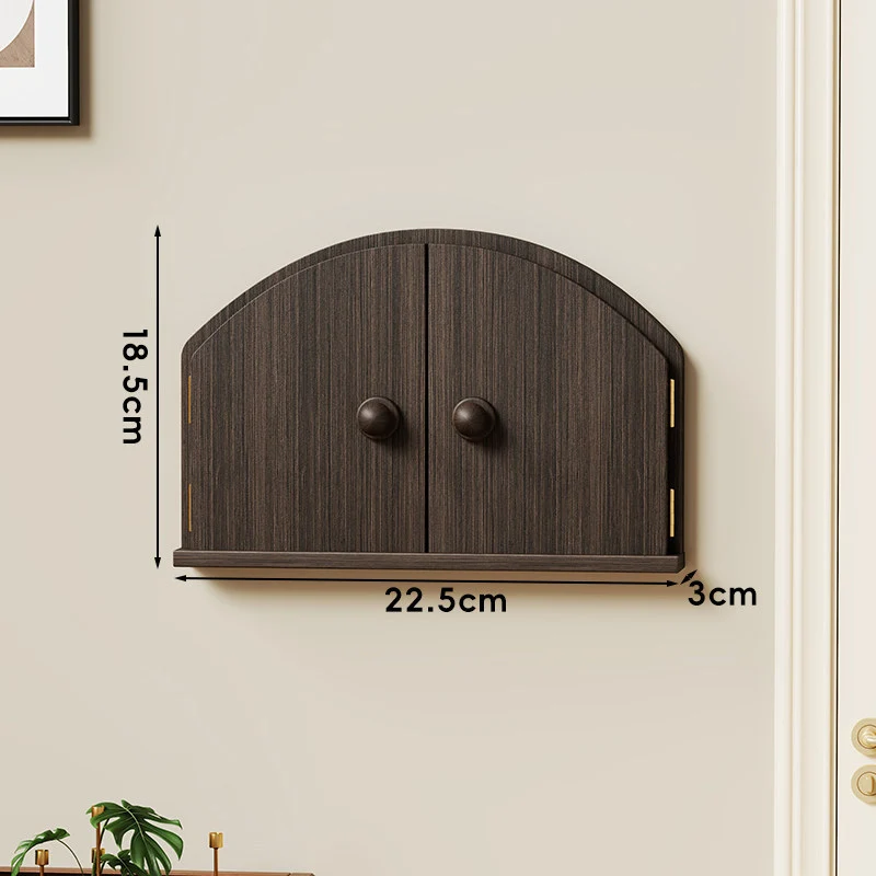 Wandmontierter gewölbter Mini-Aufbewahrungsschrank mit zwei Türen und schmalem Regal