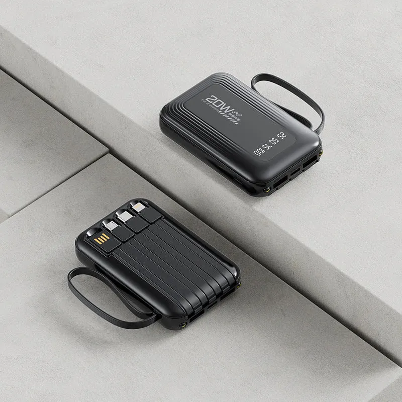 Tragbare Powerbank mit integriertem Kabelsystem und LED-Anzeige Skanto