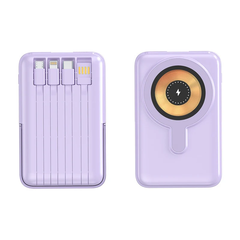 Tragbare Powerbank mit integriertem Kabel-Ladesystem und schneller kabelloser Ladung Skanto