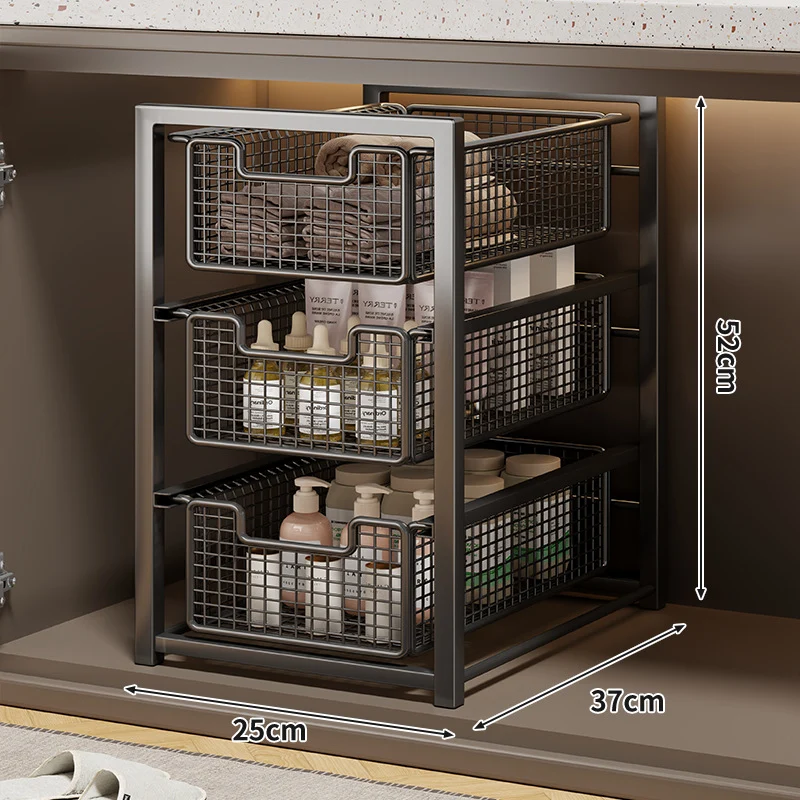 Unter-Schrank Gleitender Drei-Ebenen Mesh Korb Organizer mit Abnehmbaren Behältern