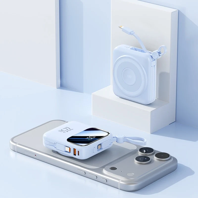 Tragbare Powerbank mit innovativem Kabelmanagement und Schnellladefunktion Skanto