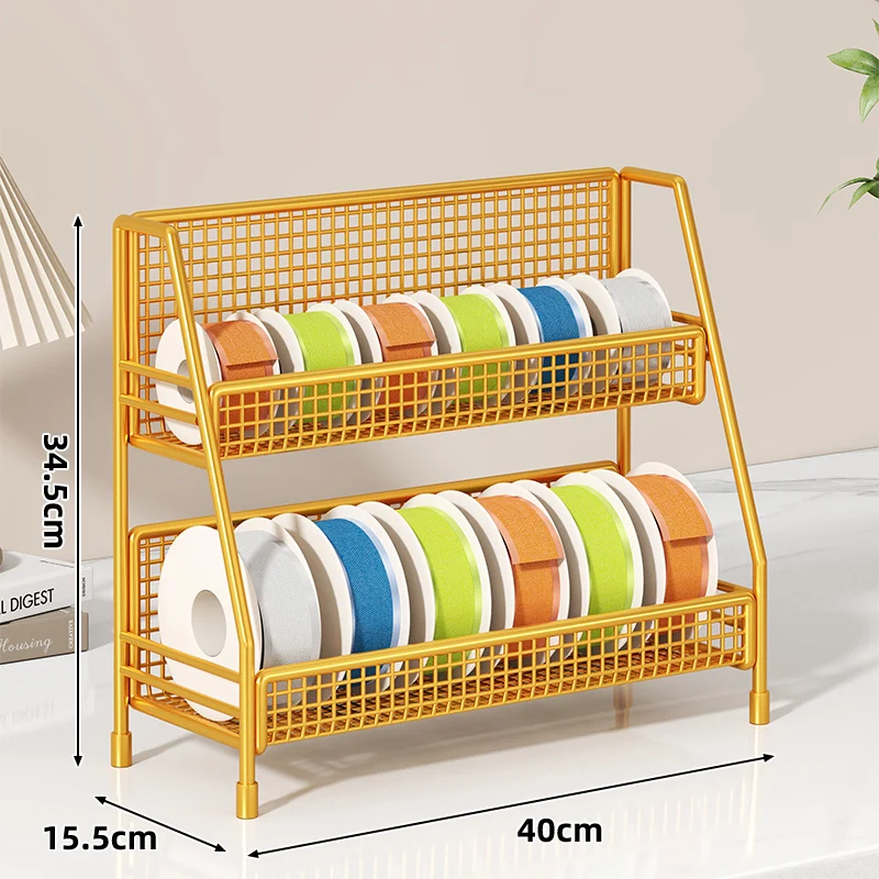 Vierstufiger geneigter Drahtgitter-Roll-Organizer-Ständer für Klebeband, Bänder und Bastelspulen