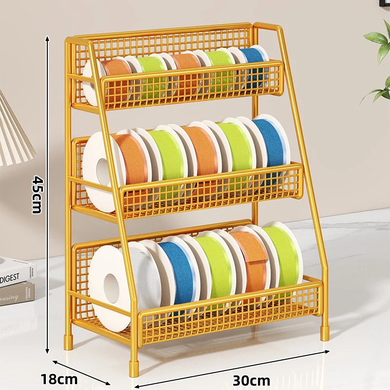 Vierstufiger geneigter Drahtgitter-Roll-Organizer-Ständer für Klebeband, Bänder und Bastelspulen