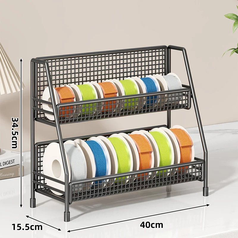 Vierstufiger geneigter Drahtgitter-Roll-Organizer-Ständer für Klebeband, Bänder und Bastelspulen
