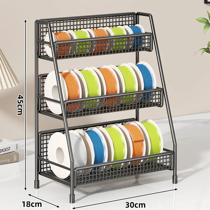 Vierstufiger geneigter Drahtgitter-Roll-Organizer-Ständer für Klebeband, Bänder und Bastelspulen