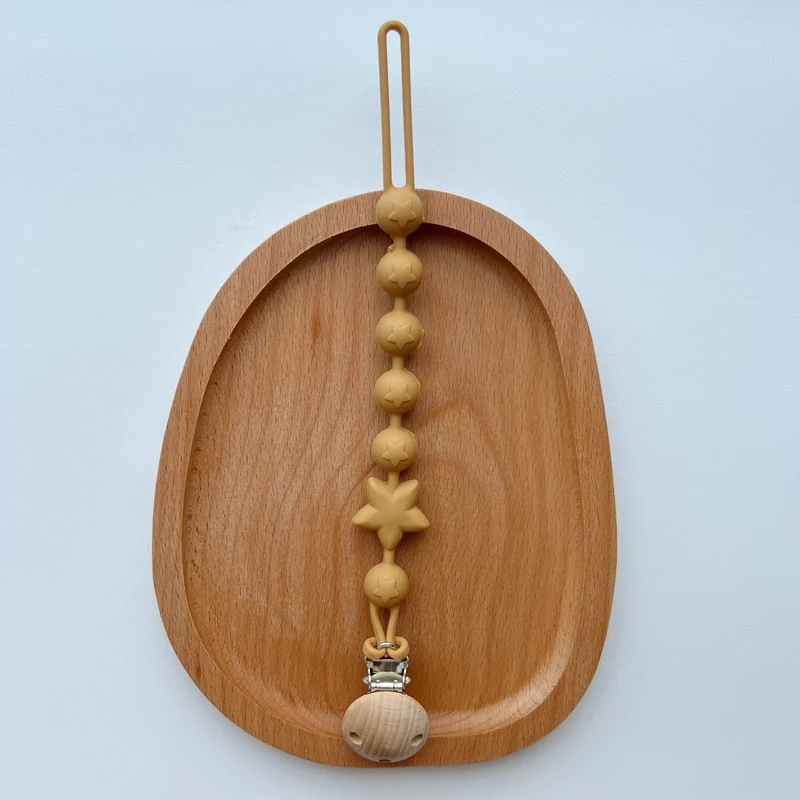 Silikonsternperlen Schnuller und Beißring Clip mit Holz Sicherheitsklemme