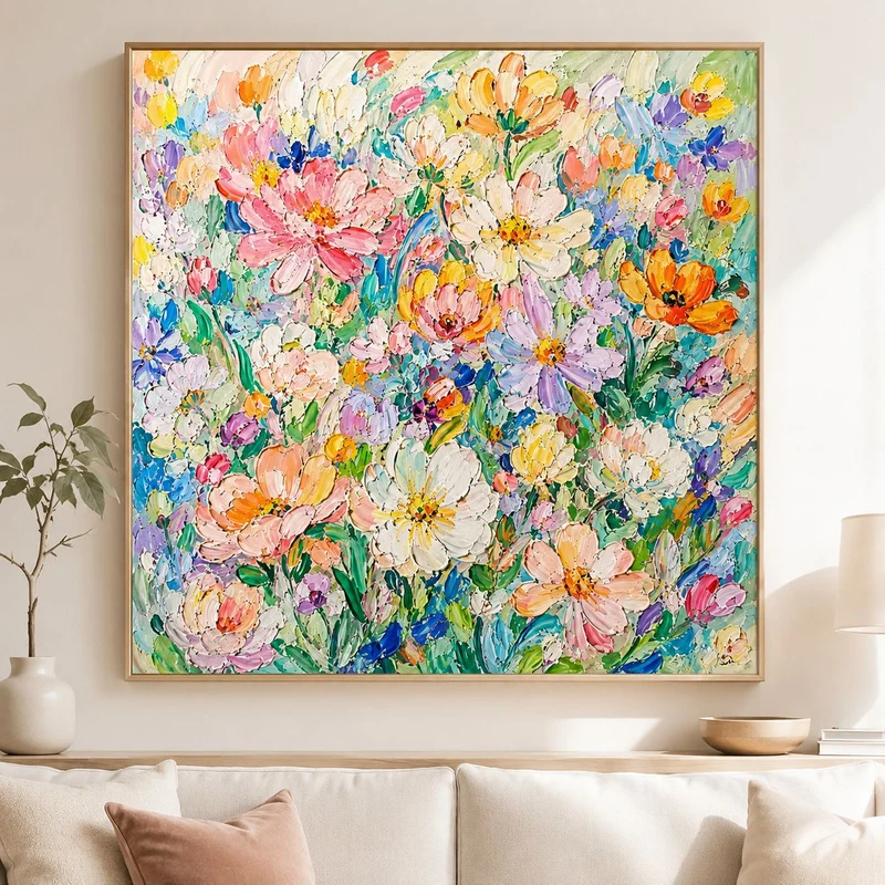 3D Texturiertes Floral Leinwand-Kunstwerk