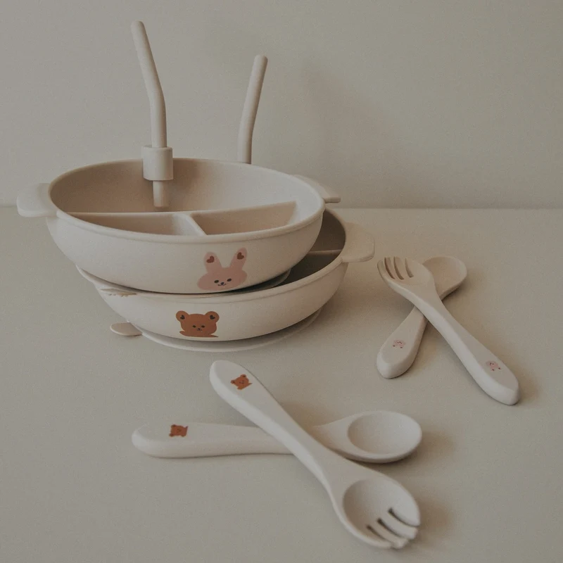 Silikon-Baby-Löffel- und Gabelset mit weichen, ergonomischen Griffen
