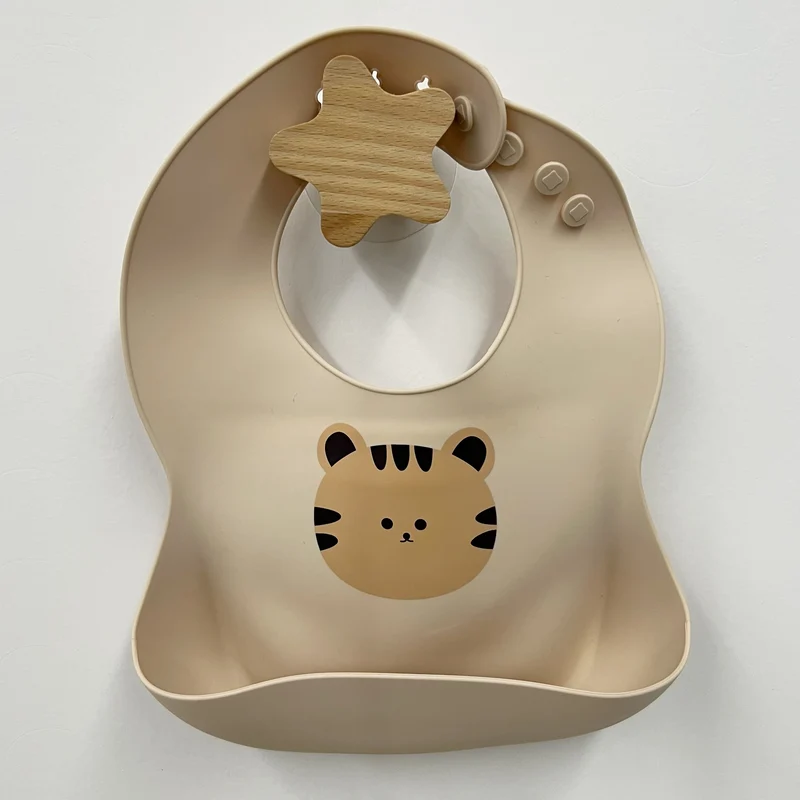 Silikon Baby Lätzchen mit tiefem Krümeltasche und verstellbarem Druckknopfkragen