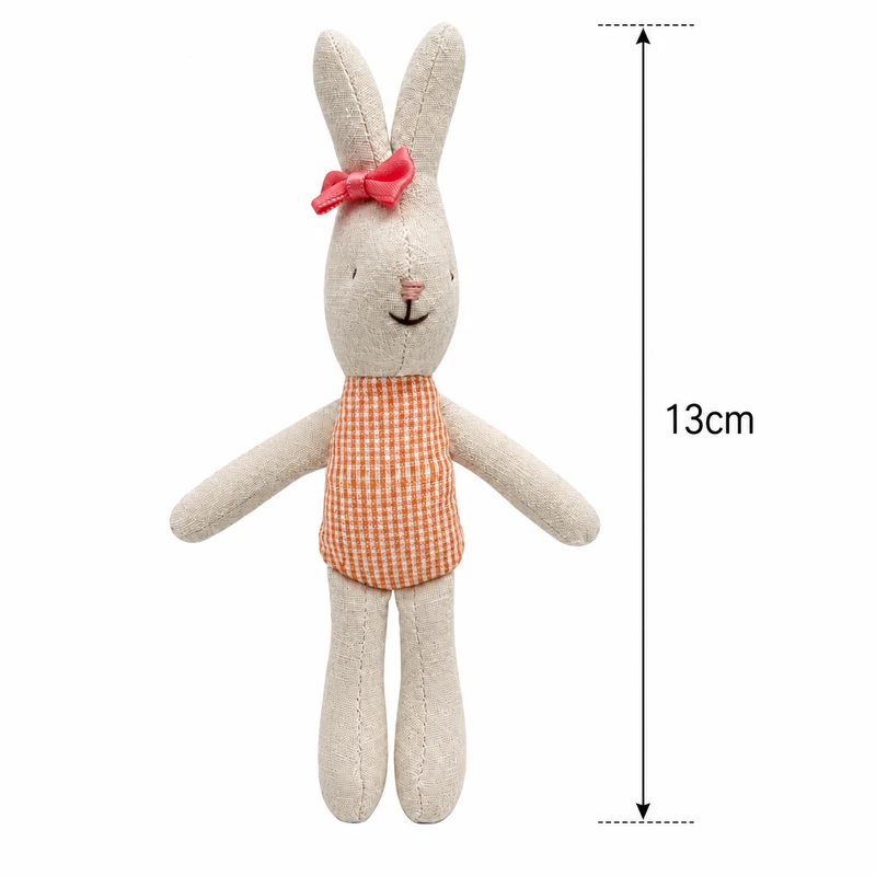 Weicher Leinenkaninchen-Kuschelpuppen mit rosa Gingham-Kleid und Satin-Schleife