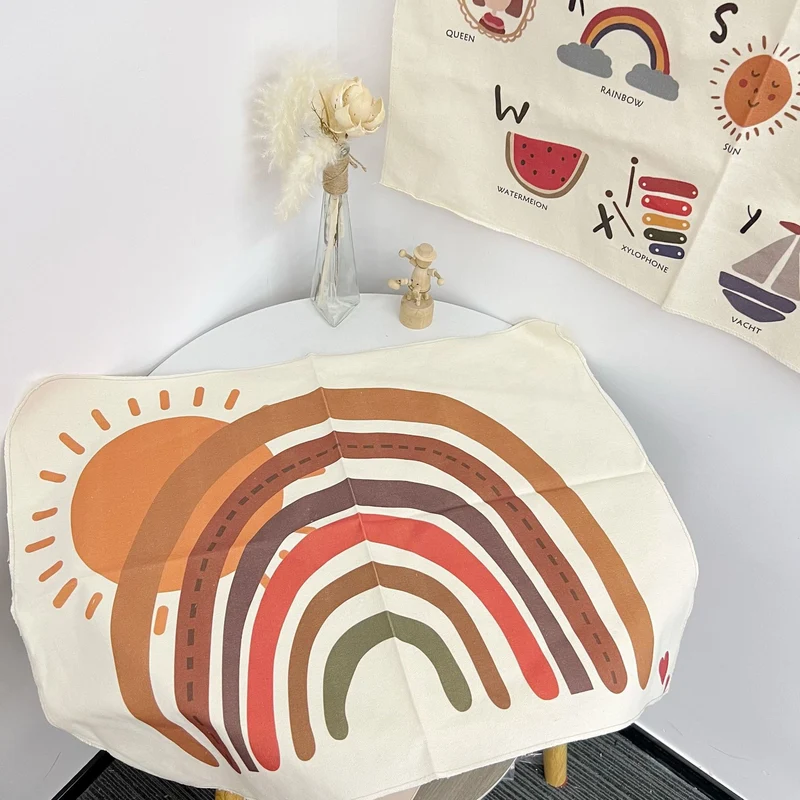 Retro Boho Regenbogen Baumwolle Wandteppich mit Sonnenmotiv