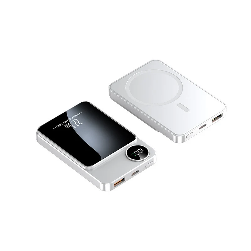 Schlanke Powerbank mit kabelloser Ladefunktion und digitalem Display Skanto