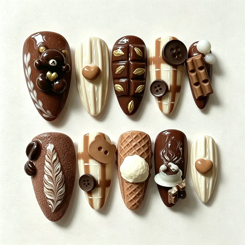 Thematisches Bären- und Herz-Press-On-Nagelkunst-Set