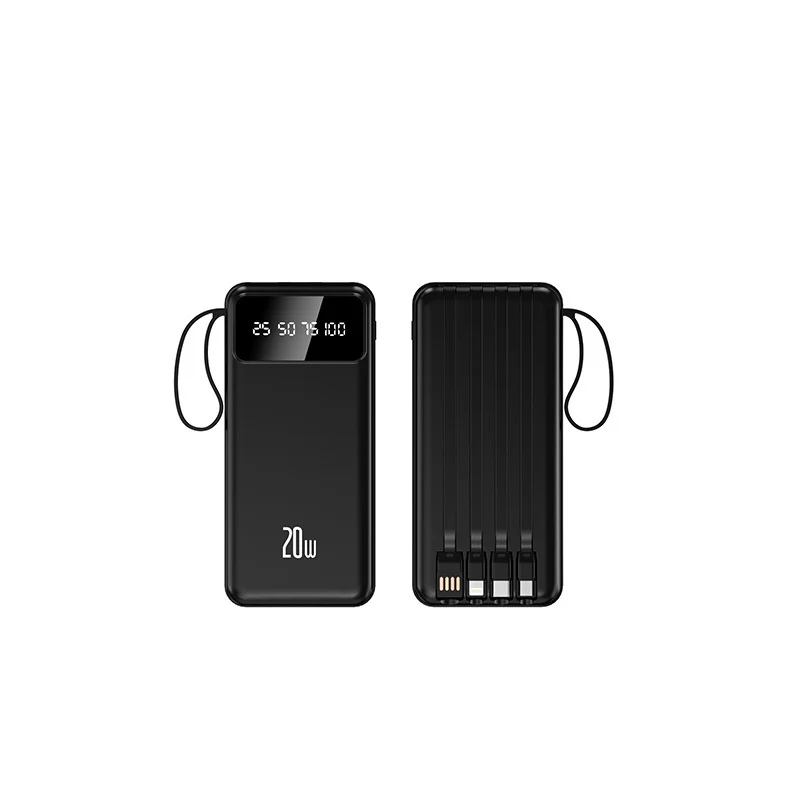 Powerbank mit integrierten Multifunktions-Ladekabeln und Digitaldisplay Skanto