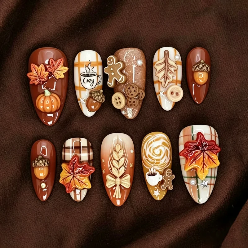 Saisonale, von Herbst inspirierte manuelle Nagelkunstset