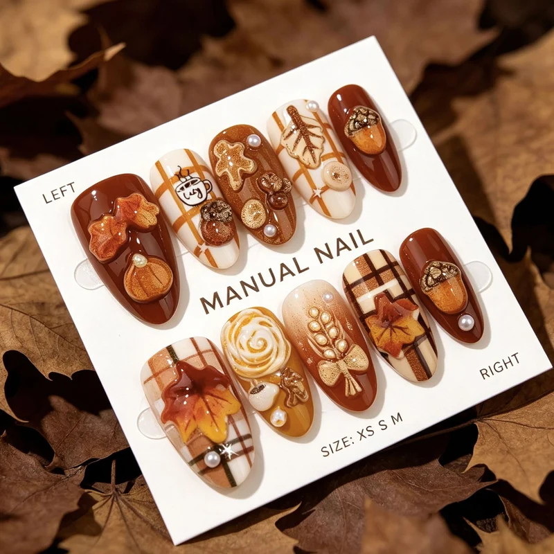 Saisonale, von Herbst inspirierte manuelle Nagelkunstset