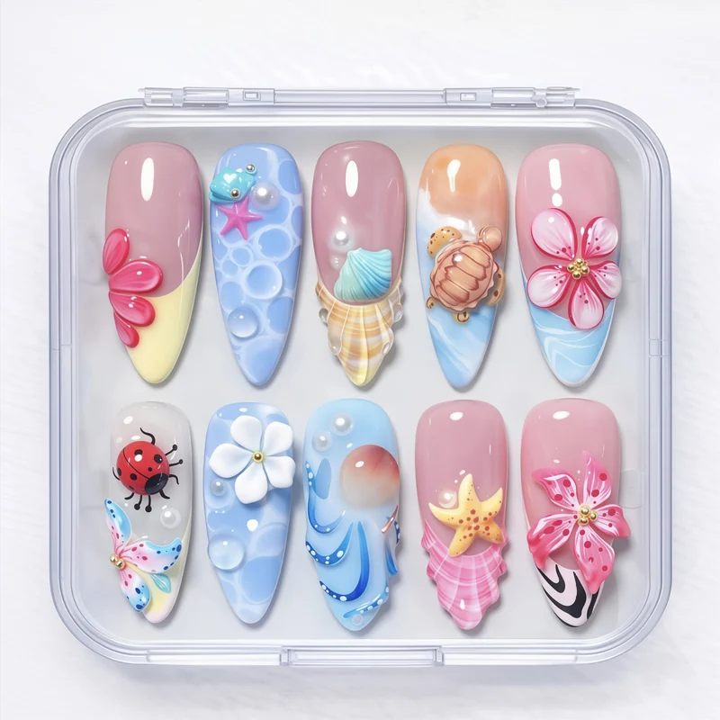 Ozean-inspirierte dekorative Press-On Nagelkunst Set