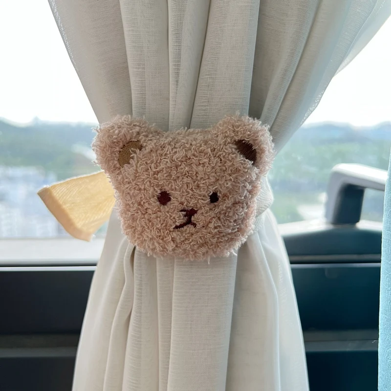 Plüsch Bären Gardinenband mit elastischer Schlaufe und weichem Teddygesicht