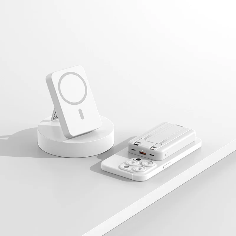 Magnetische Powerbank mit Qi-Lade- und Standfunktion Skanto
