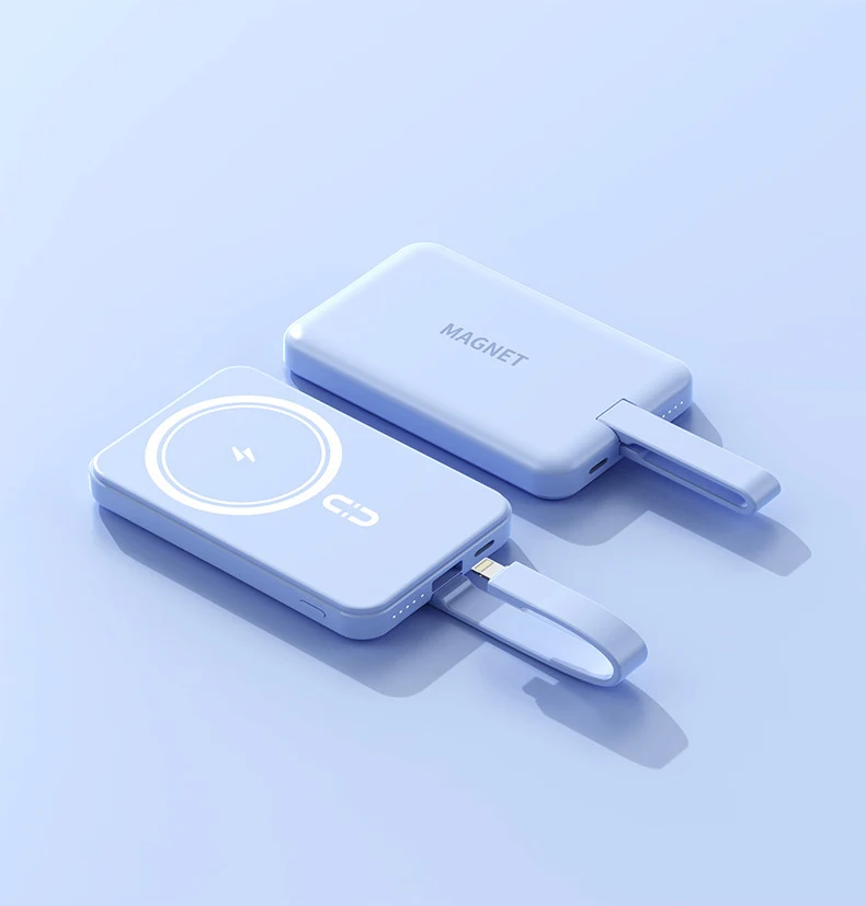 Magnetische Powerbank mit kabellosem Laden und integriertem Kabelsystem Skanto