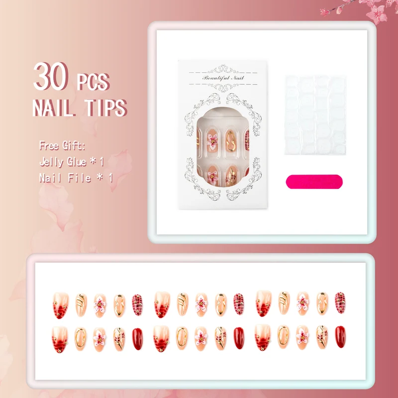 Premium Floral Verzierter Press-On Nagelset